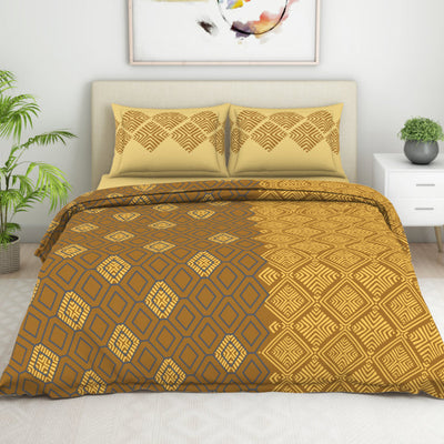 Geometric Buckthorn Brown - Dark Yellow 100% Cotton Double Bedsheet - Seasons Best Premium By Welspun