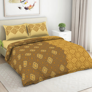 Geometric Buckthorn Brown - Dark Yellow 100% Cotton Double Bedsheet - Seasons Best Premium By Welspun