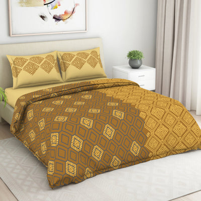 Geometric Buckthorn Brown - Dark Yellow 100% Cotton Double Bedsheet - Seasons Best Premium By Welspun