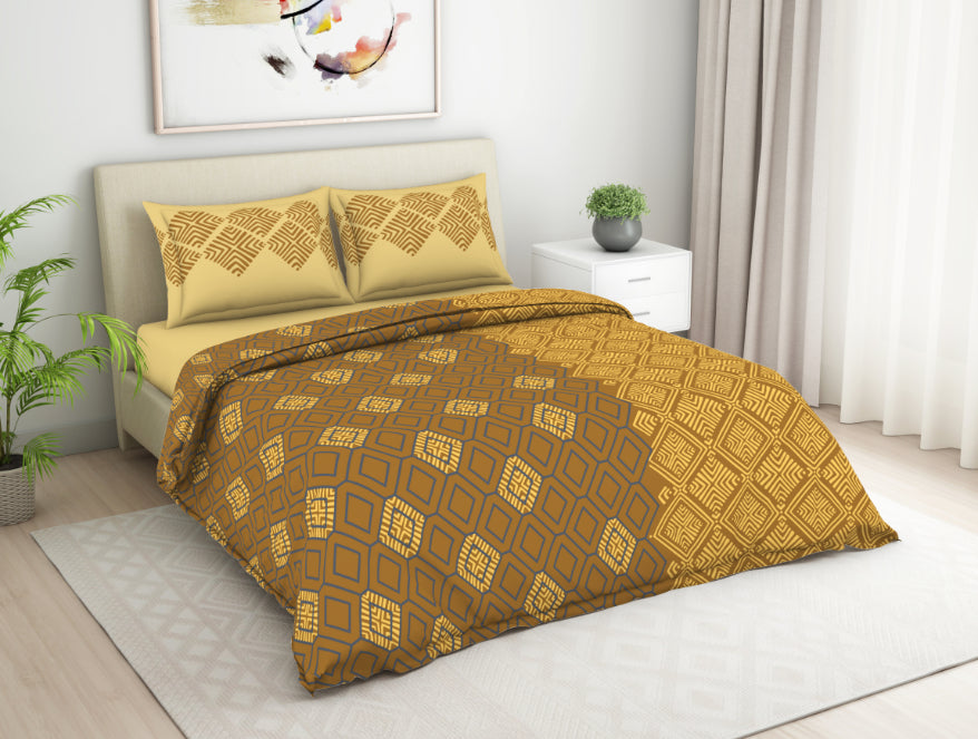 Geometric Buckthorn Brown - Dark Yellow 100% Cotton Double Bedsheet - Seasons Best Premium By Welspun