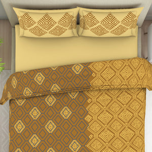 Geometric Buckthorn Brown - Dark Yellow 100% Cotton Double Bedsheet - Seasons Best Premium By Welspun
