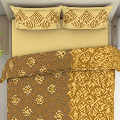 Geometric Buckthorn Brown - Dark Yellow 100% Cotton Double Bedsheet - Seasons Best Premium By Welspun