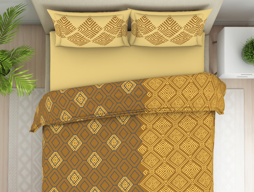 Geometric Buckthorn Brown - Dark Yellow 100% Cotton Double Bedsheet - Seasons Best Premium By Welspun