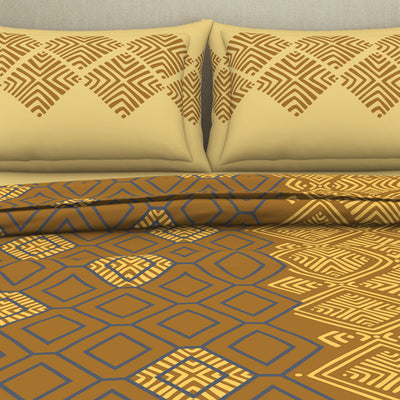Geometric Buckthorn Brown - Dark Yellow 100% Cotton Double Bedsheet - Seasons Best Premium By Welspun