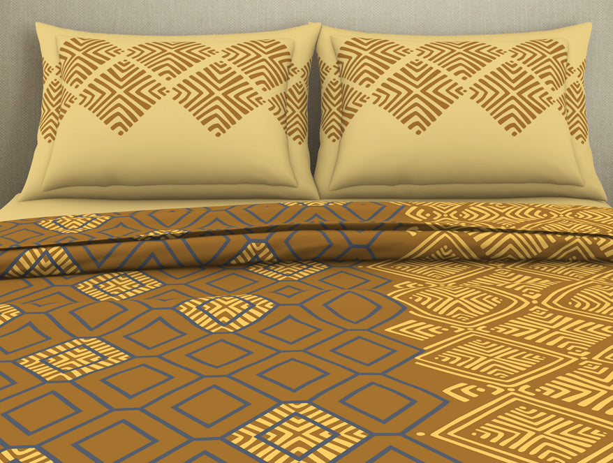 Geometric Buckthorn Brown - Dark Yellow 100% Cotton Double Bedsheet - Seasons Best Premium By Welspun