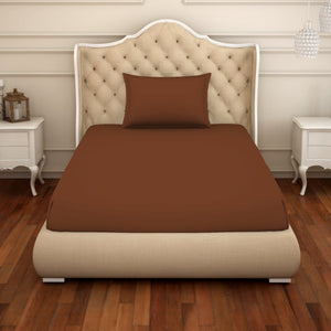 Solid Sequoia - Brown Cotton Rich Single Bedsheet - Restora By Welspun