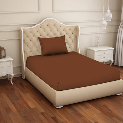 Solid Sequoia - Brown Cotton Rich Single Bedsheet - Restora By Welspun
