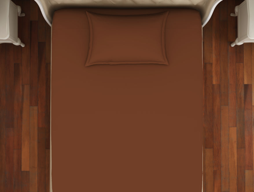 Solid Sequoia - Brown Cotton Rich Single Bedsheet - Restora By Welspun