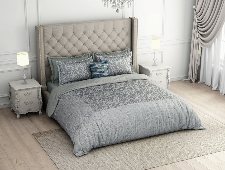 Floral Nimbus Cloud - Light Grey 100% Cotton Shell Bed In A Bag - Toujours By Spaces