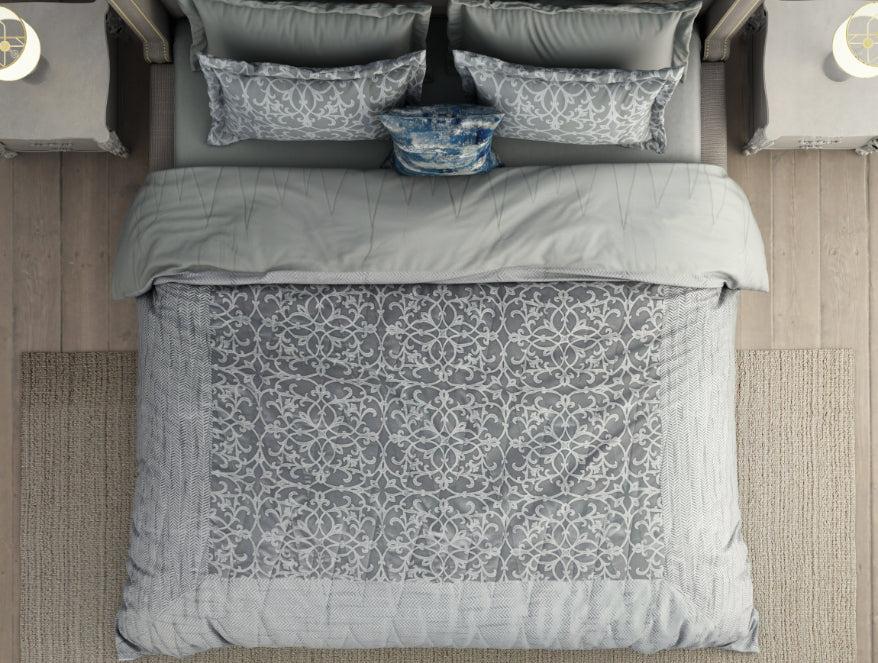 Floral Nimbus Cloud - Light Grey 100% Cotton Shell Bed In A Bag - Toujours By Spaces