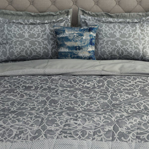 Floral Nimbus Cloud - Light Grey 100% Cotton Shell Bed In A Bag - Toujours By Spaces