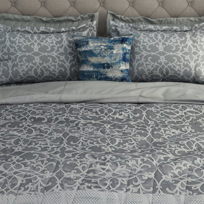 Floral Nimbus Cloud - Light Grey 100% Cotton Shell Bed In A Bag - Toujours By Spaces
