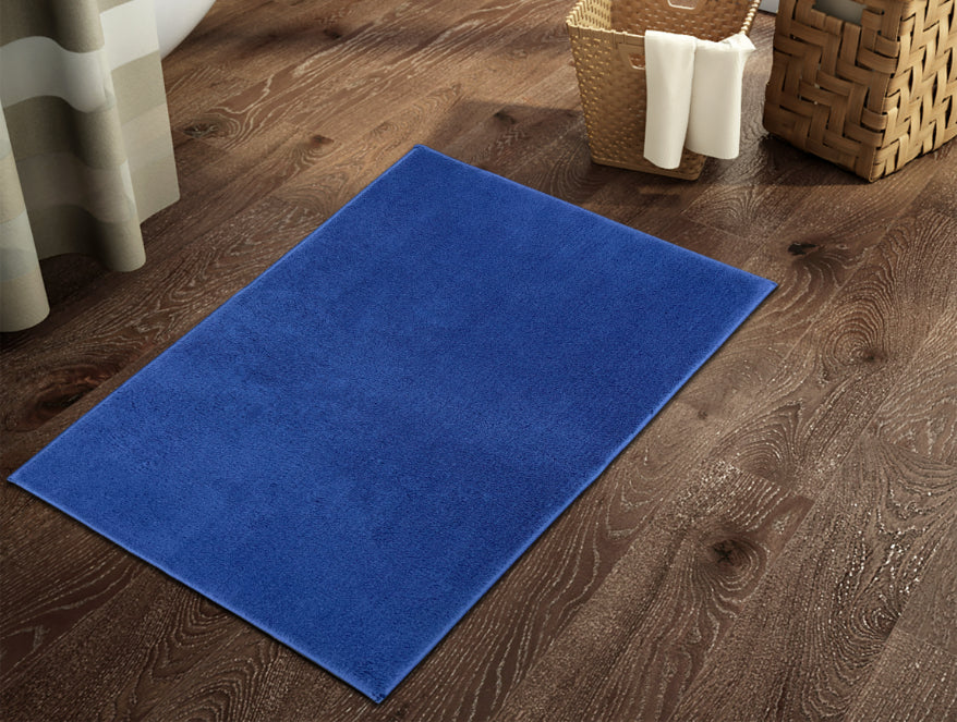 Anti Skid Navy Blue Drylon Large Bath Mat - Raang By Welspun