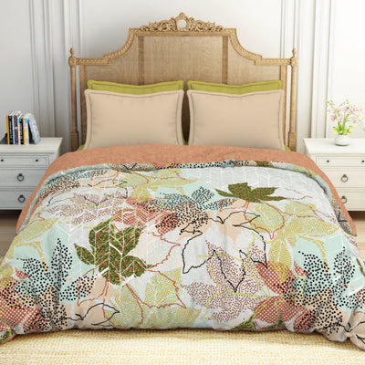 Floral Dusty Aqua - Light Aqua Hygro Cotton Shell Double Quilt / AC Comforter - Greeneries By Spaces