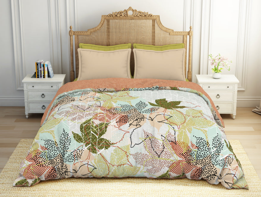 Floral Dusty Aqua - Light Aqua Hygro Cotton Shell Double Quilt / AC Comforter - Greeneries By Spaces