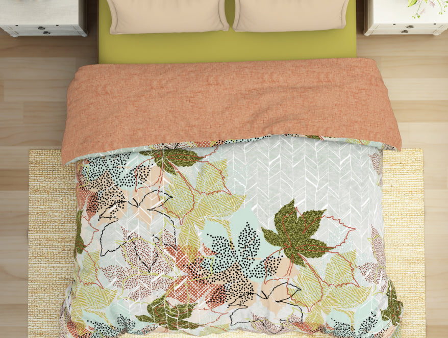 Floral Dusty Aqua - Light Aqua Hygro Cotton Shell Double Quilt / AC Comforter - Greeneries By Spaces