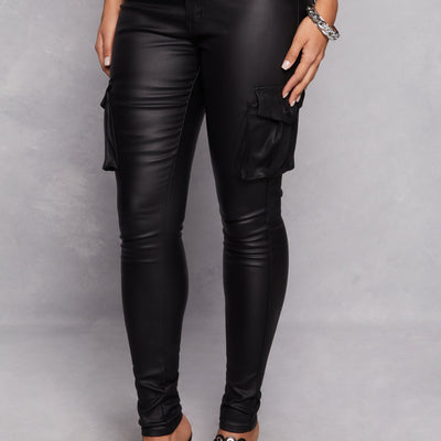 Faux Leather Skinny Leg Cargo Pants