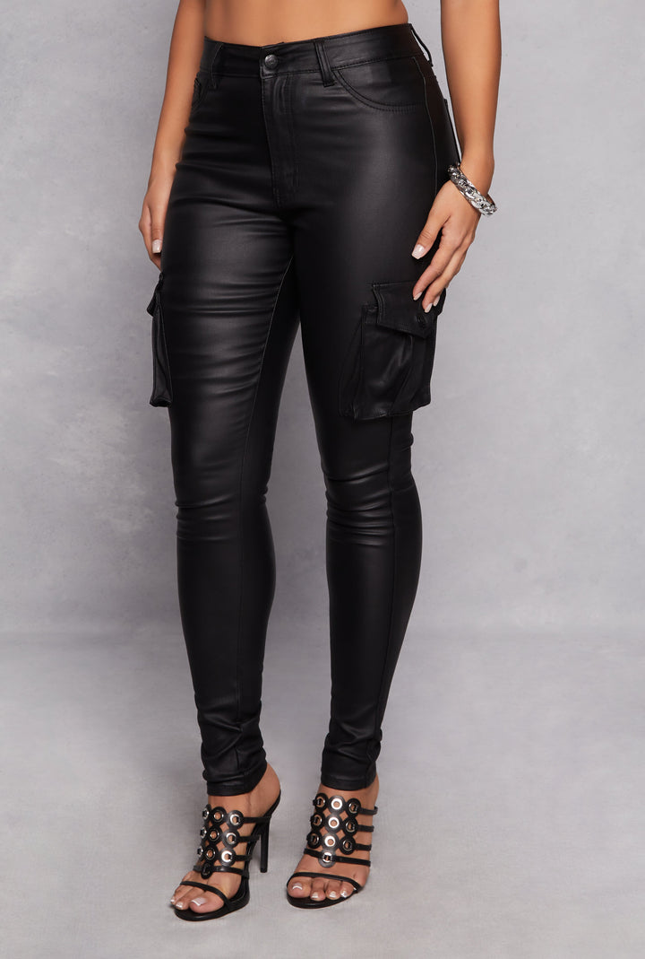 Faux Leather Skinny Leg Cargo Pants