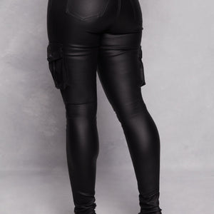 Faux Leather Skinny Leg Cargo Pants