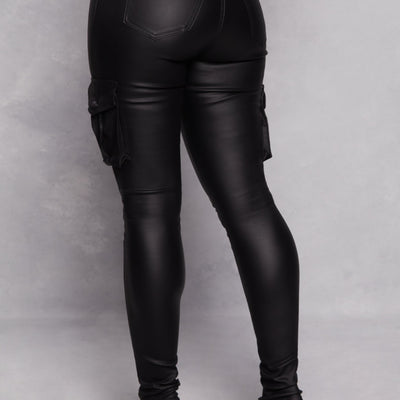 Faux Leather Skinny Leg Cargo Pants