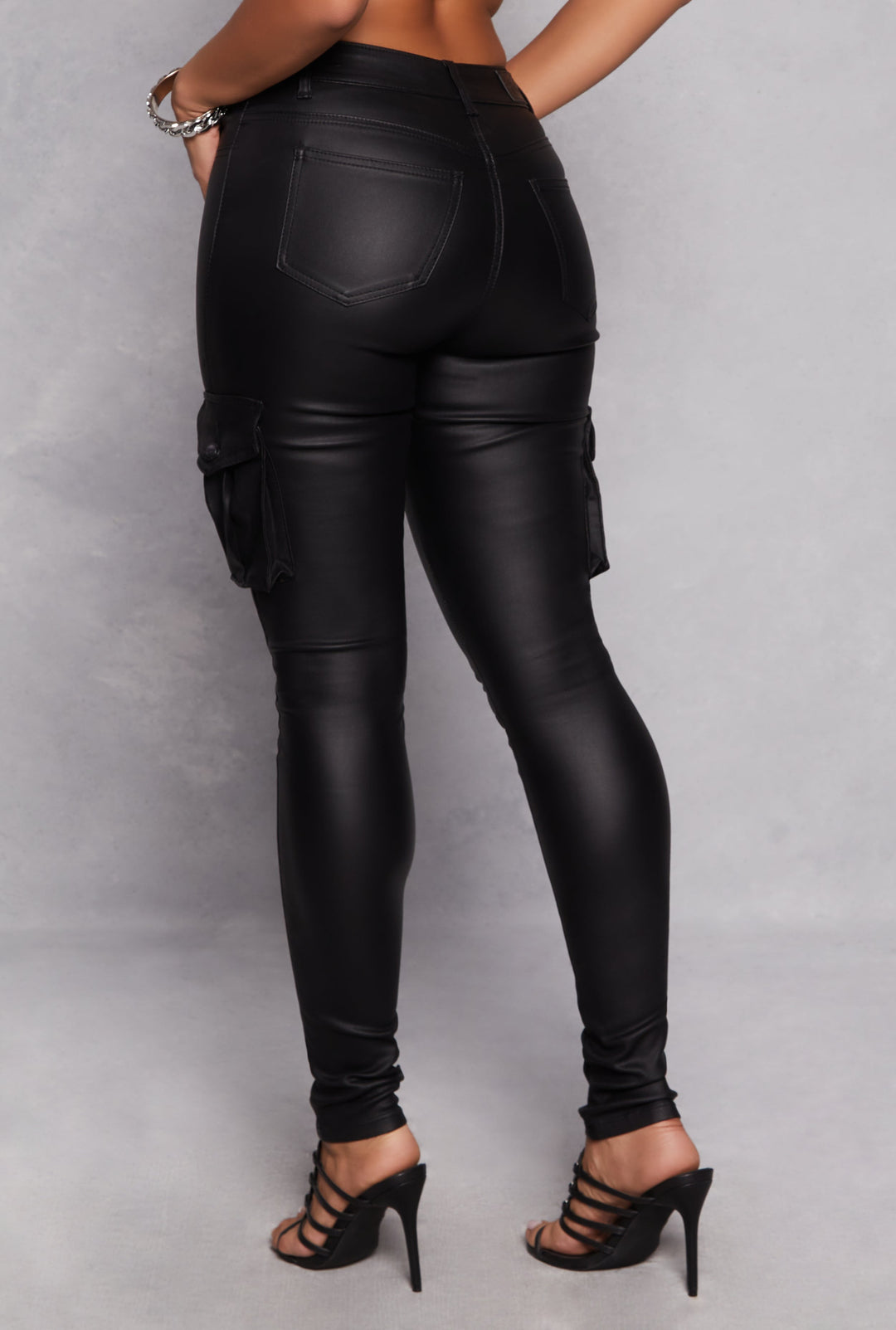 Faux Leather Skinny Leg Cargo Pants