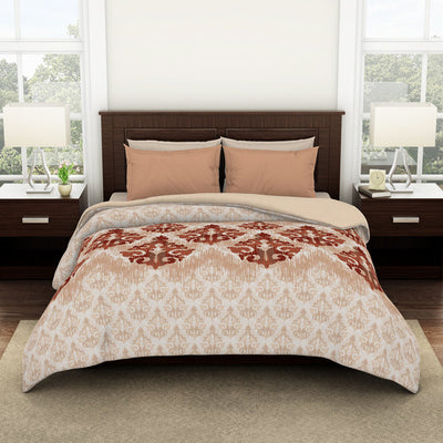Ornate Wheat - Beige 100% Cotton Shell Double Quilt / AC Comforter - Reagalis By Spaces