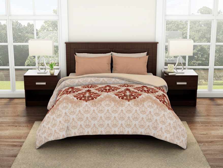 Ornate Wheat - Beige 100% Cotton Shell Double Quilt / AC Comforter - Reagalis By Spaces