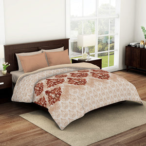 Ornate Wheat - Beige 100% Cotton Shell Double Quilt / AC Comforter - Reagalis By Spaces