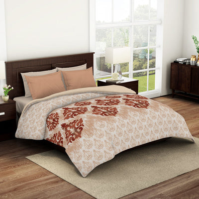 Ornate Wheat - Beige 100% Cotton Shell Double Quilt / AC Comforter - Reagalis By Spaces