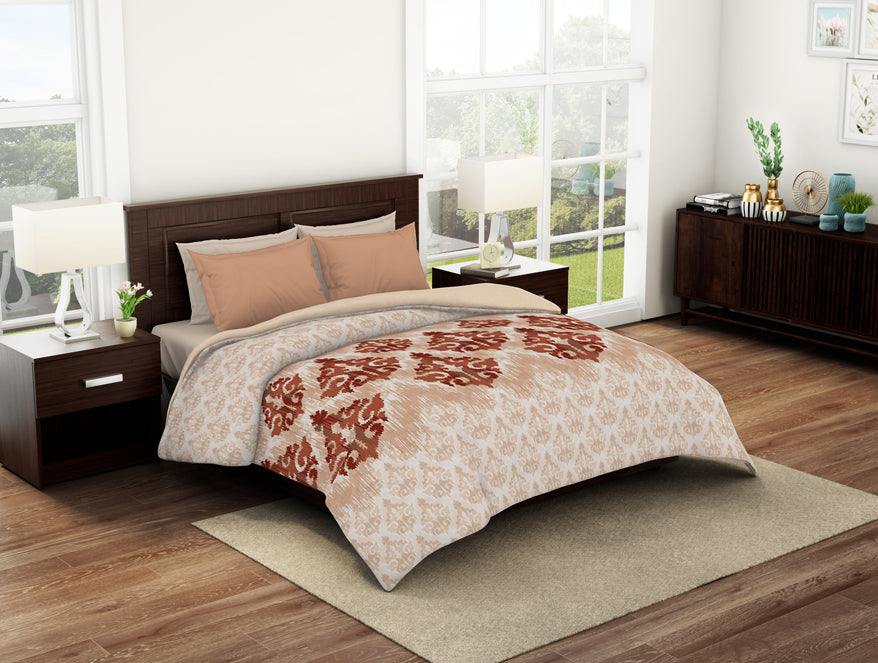 Ornate Wheat - Beige 100% Cotton Shell Double Quilt / AC Comforter - Reagalis By Spaces