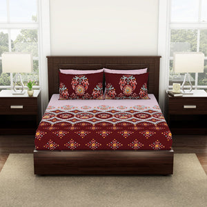 Geometric Red Dahlia 100% Cotton Queen Fitted Sheet - Geostance By Spaces
