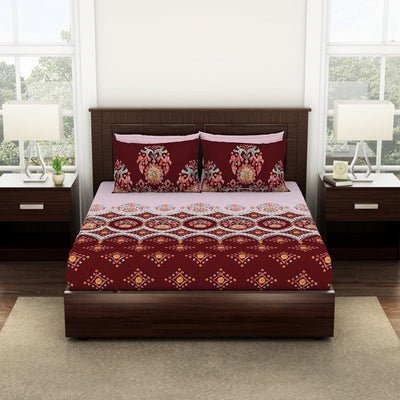 Geometric Red Dahlia 100% Cotton Queen Fitted Sheet - Geostance By Spaces