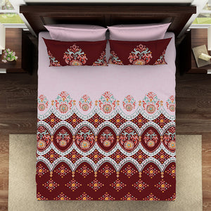 Geometric Red Dahlia 100% Cotton Queen Fitted Sheet - Geostance By Spaces