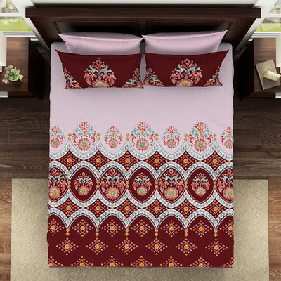 Geometric Red Dahlia 100% Cotton Queen Fitted Sheet - Geostance By Spaces