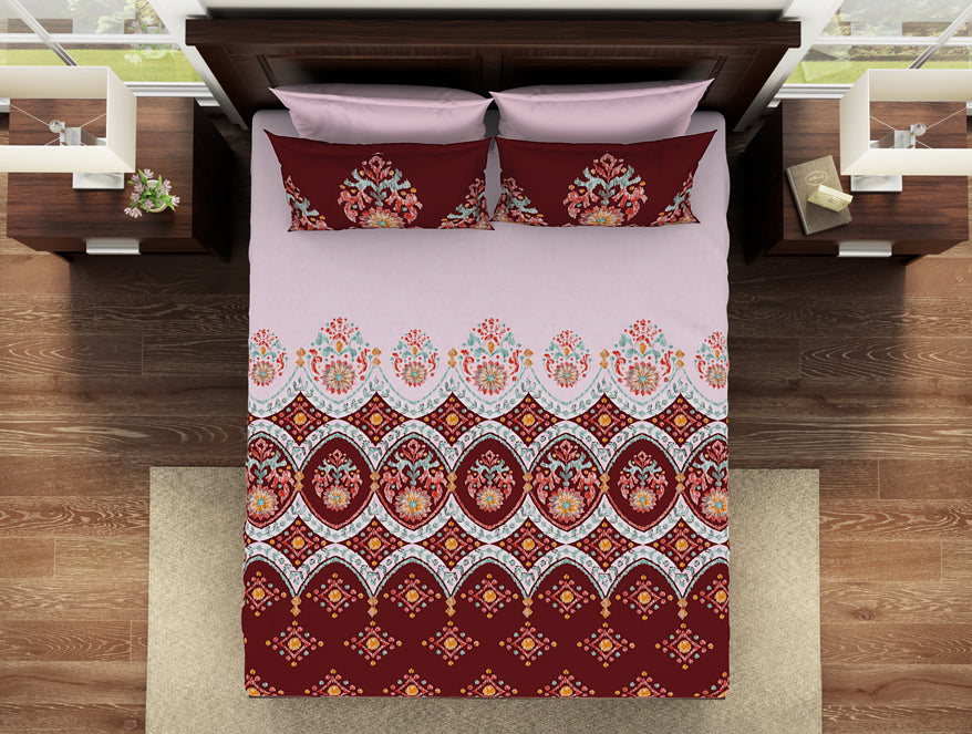 Geometric Red Dahlia 100% Cotton Queen Fitted Sheet - Geostance By Spaces