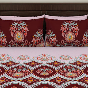 Geometric Red Dahlia 100% Cotton Queen Fitted Sheet - Geostance By Spaces