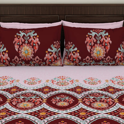 Geometric Red Dahlia 100% Cotton Queen Fitted Sheet - Geostance By Spaces