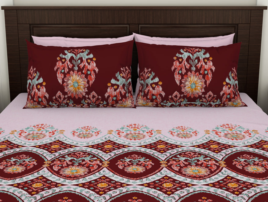 Geometric Red Dahlia 100% Cotton Queen Fitted Sheet - Geostance By Spaces