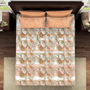 Floral Copper Tan - Dark Orange 100% Cotton Queen Fitted Sheet - Bonica By Spaces