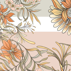 Floral Copper Tan - Dark Orange 100% Cotton Queen Fitted Sheet - Bonica By Spaces