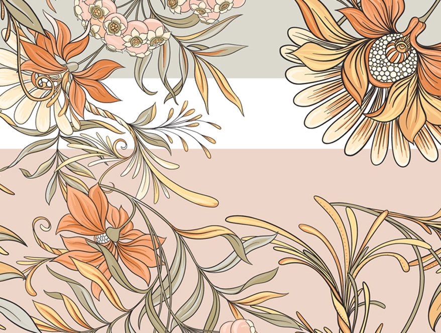 Floral Copper Tan - Dark Orange 100% Cotton Queen Fitted Sheet - Bonica By Spaces