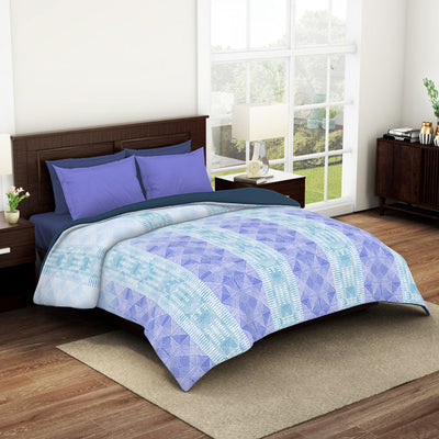 Geometric Nile Blue - Aqua 100% Cotton Shell Double Quilt / AC Comforter - Geostance By Spaces