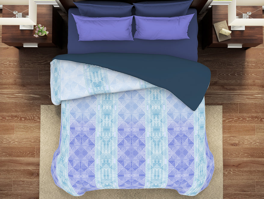 Geometric Nile Blue - Aqua 100% Cotton Shell Double Quilt / AC Comforter - Geostance By Spaces