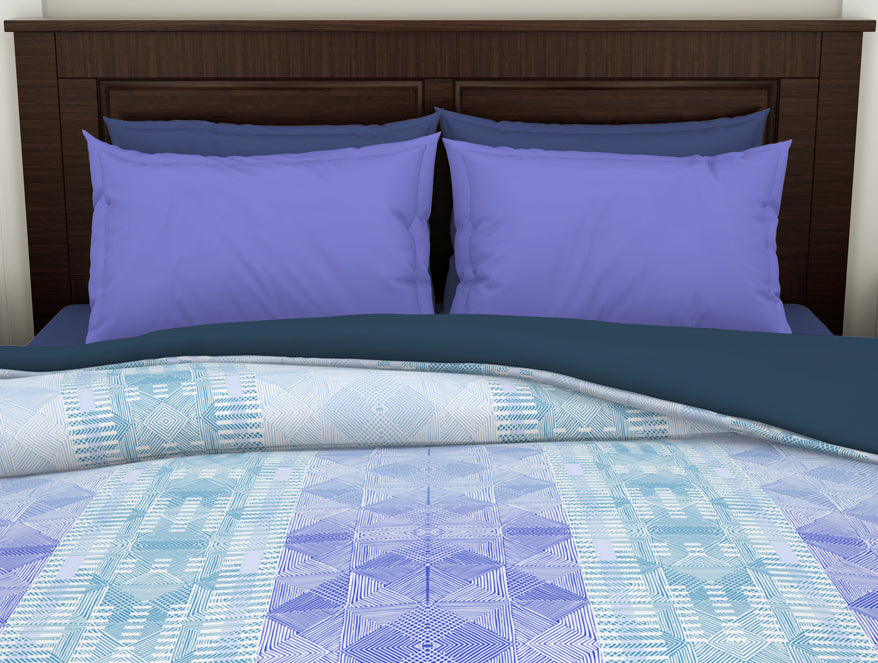 Geometric Nile Blue - Aqua 100% Cotton Shell Double Quilt / AC Comforter - Geostance By Spaces