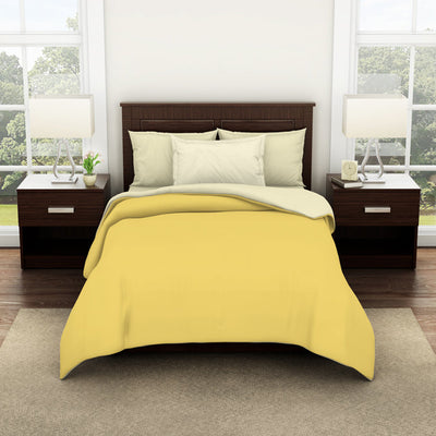Solid Yellow/Ivory 100% Cotton Shell Single Quilt / AC Comforter - Essentials Solid By Spaces