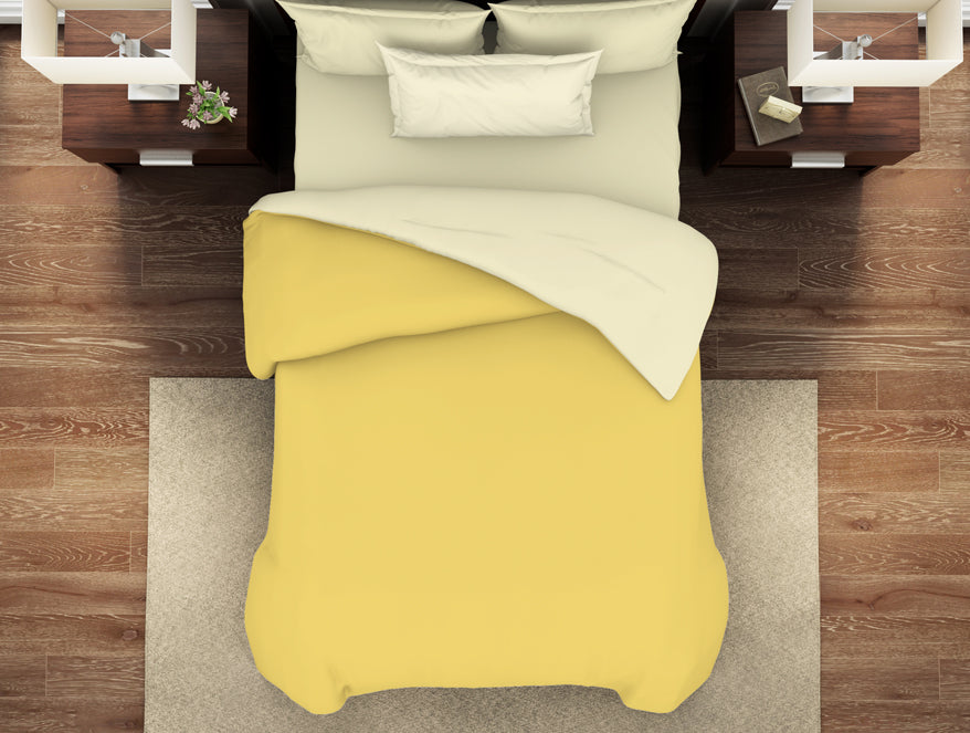 Solid Yellow/Ivory 100% Cotton Shell Single Quilt / AC Comforter - Essentials Solid By Spaces