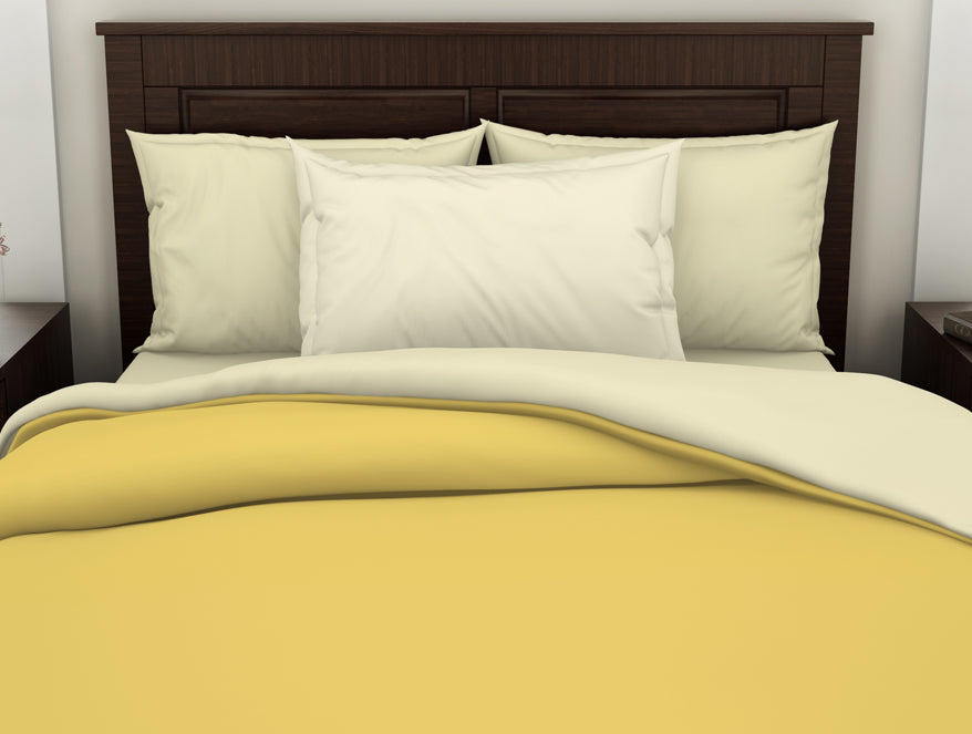 Solid Yellow/Ivory 100% Cotton Shell Single Quilt / AC Comforter - Essentials Solid By Spaces