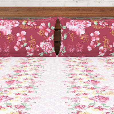Floral Strawberry - Light Pink 100% Cotton King Fitted Sheet - Atrium Kitting By Spaces