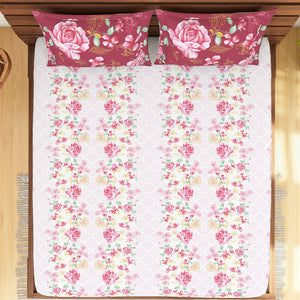 Floral Strawberry - Light Pink 100% Cotton King Fitted Sheet - Atrium Kitting By Spaces