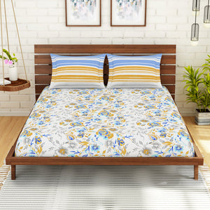 Floral Windsurfer - Light Blue 100% Cotton Queen Fitted Sheet - Atrium Kitting By Spaces